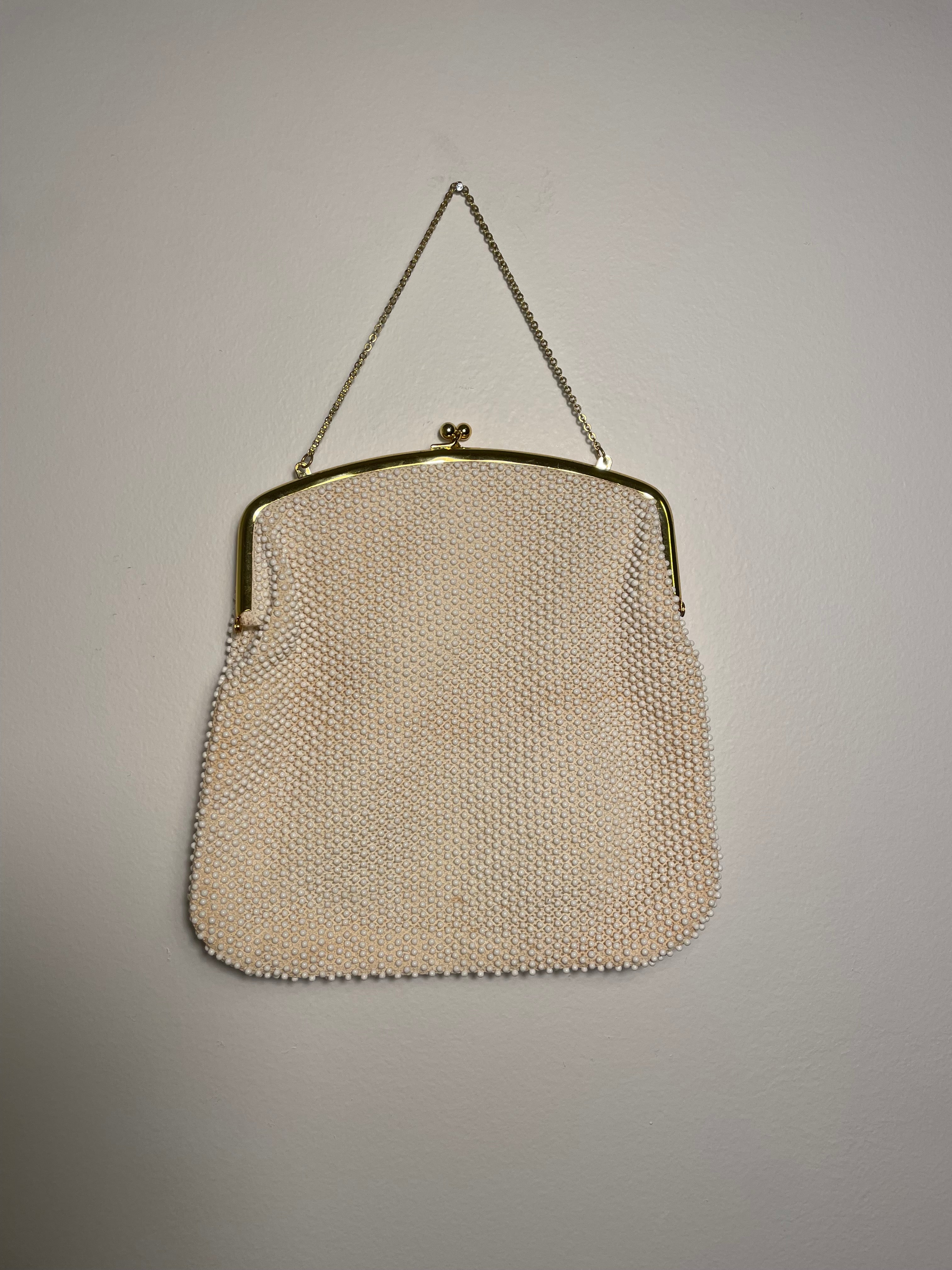 1960's white beaded purse