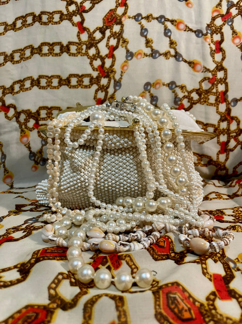1960's white beaded purse