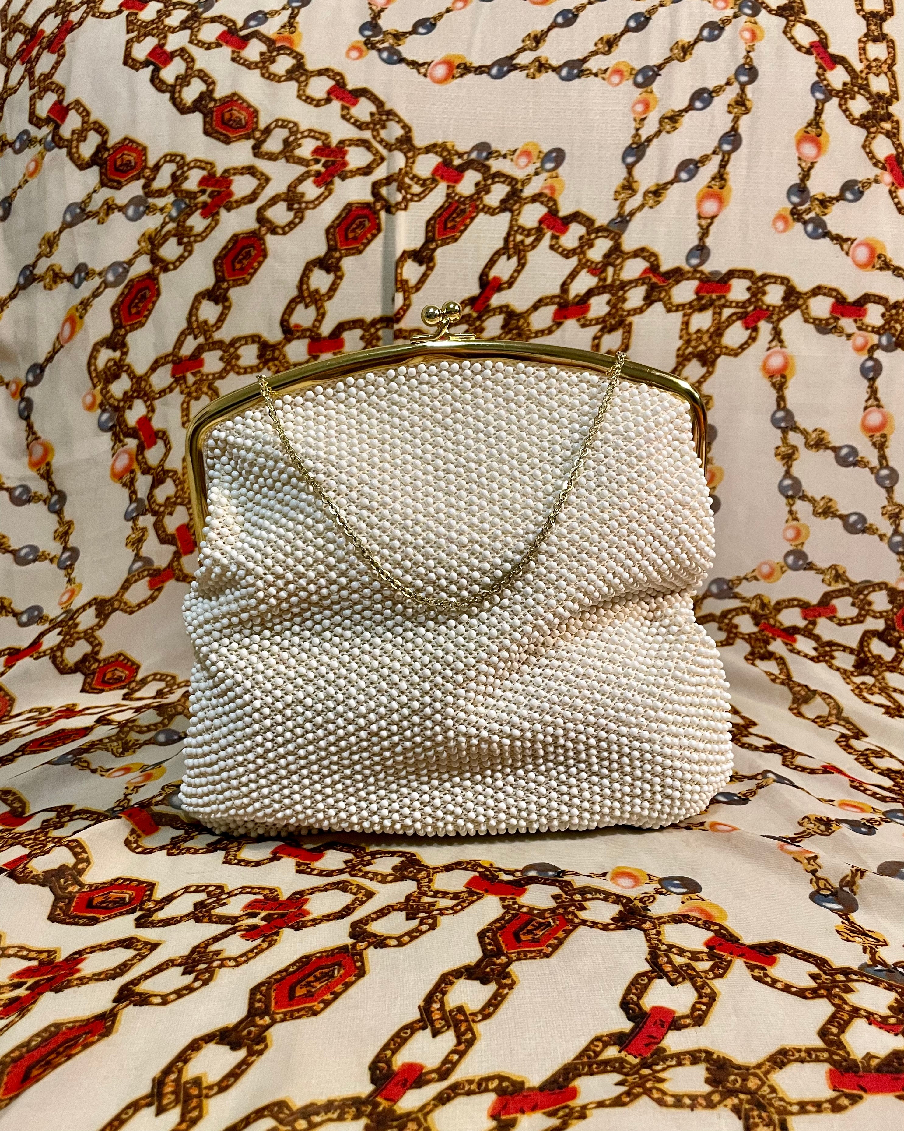 1960's white beaded purse